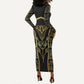 Egypt The Lotus Long Sleeve Bodycon Dress Gold Bloom Hieroglyphic Patterns