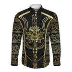 Egypt The Lotus Long Sleeve Button Shirt Gold Bloom Hieroglyphic Patterns