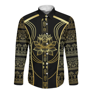 Egypt The Lotus Long Sleeve Button Shirt Gold Bloom Hieroglyphic Patterns