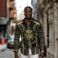 Egypt The Lotus Long Sleeve Button Shirt Gold Bloom Hieroglyphic Patterns