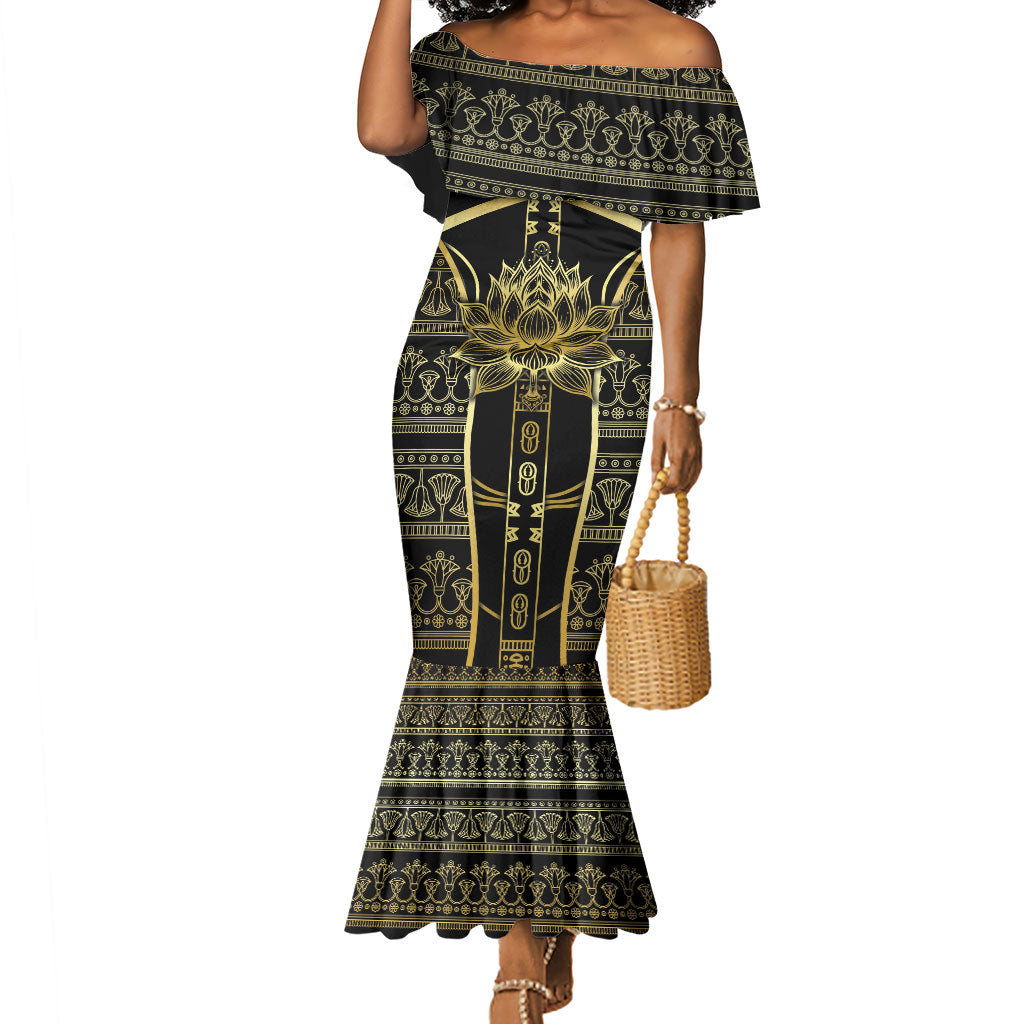 Egypt The Lotus Mermaid Dress Gold Bloom Hieroglyphic Patterns