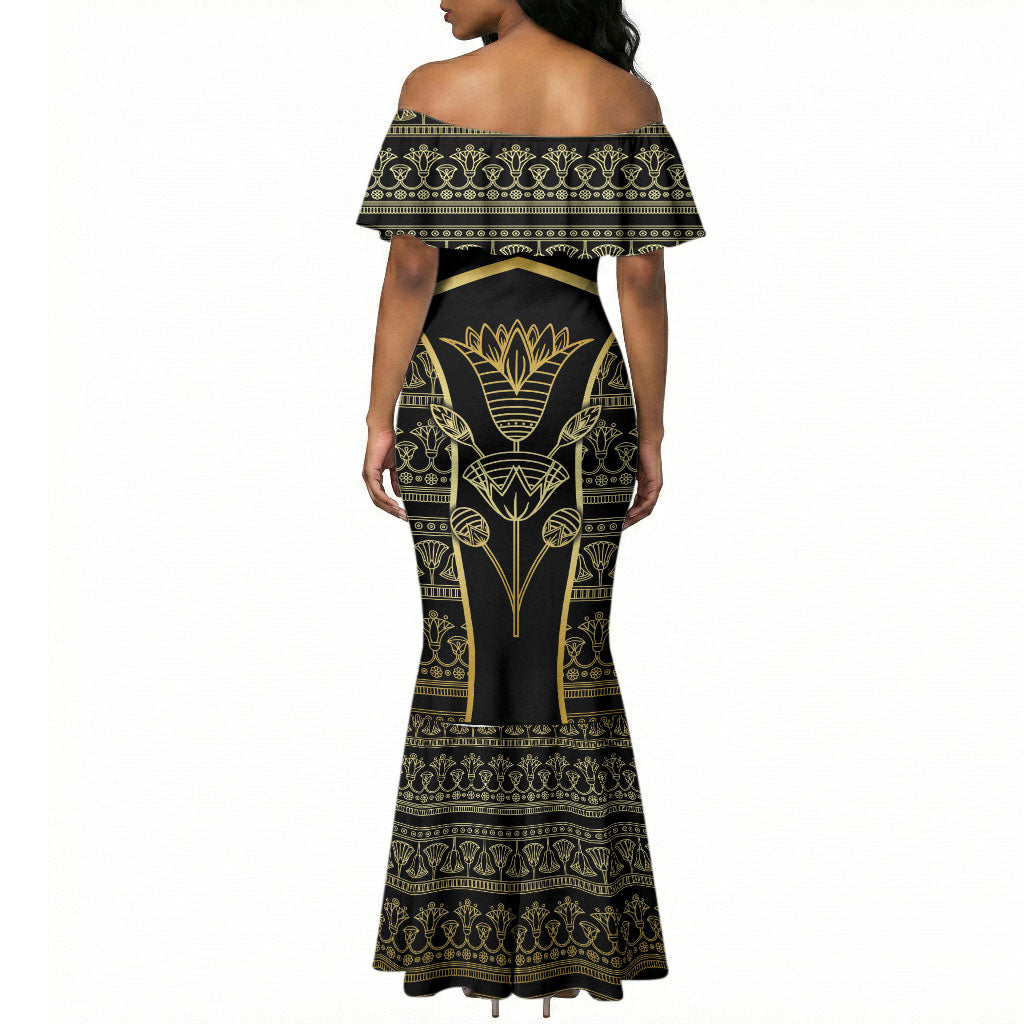 Egypt The Lotus Mermaid Dress Gold Bloom Hieroglyphic Patterns