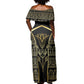 Egypt The Lotus Off Shoulder Maxi Dress Gold Bloom Hieroglyphic Patterns