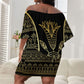 Egypt The Lotus Off Shoulder Short Dress Gold Bloom Hieroglyphic Patterns