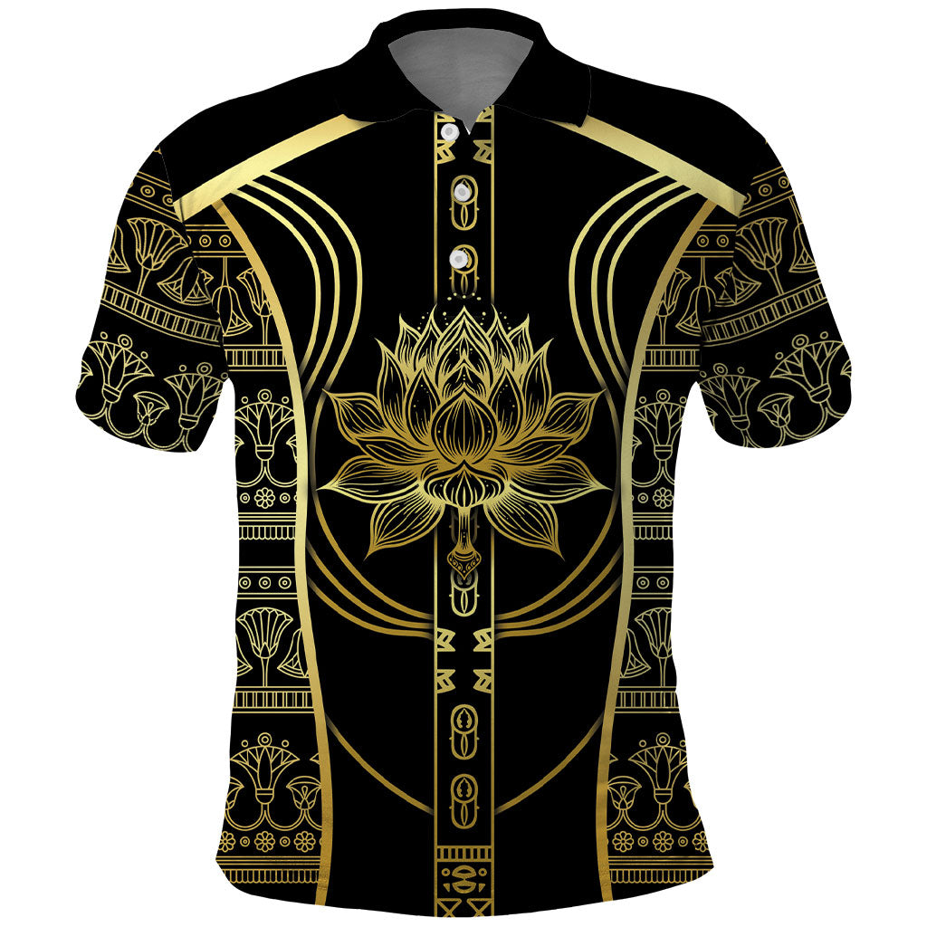Egypt The Lotus Polo Shirt Gold Bloom Hieroglyphic Patterns