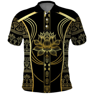 Egypt The Lotus Polo Shirt Gold Bloom Hieroglyphic Patterns