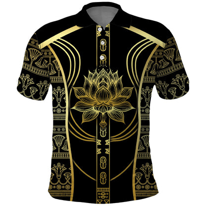 Egypt The Lotus Polo Shirt Gold Bloom Hieroglyphic Patterns