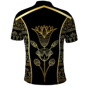 Egypt The Lotus Polo Shirt Gold Bloom Hieroglyphic Patterns