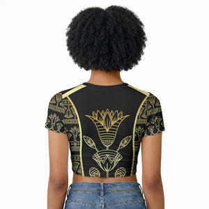 Egypt The Lotus Raglan Cropped T shirt Gold Bloom Hieroglyphic Patterns