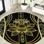 Egypt The Lotus Round Carpet Gold Bloom Hieroglyphic Patterns