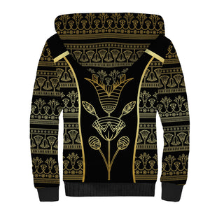 Egypt The Lotus Sherpa Hoodie Gold Bloom Hieroglyphic Patterns