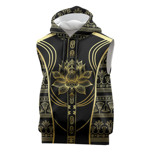 Egypt The Lotus Sleeveless Hoodie Gold Bloom Hieroglyphic Patterns