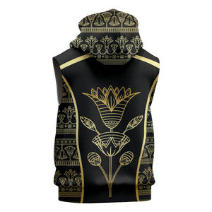 Egypt The Lotus Sleeveless Hoodie Gold Bloom Hieroglyphic Patterns