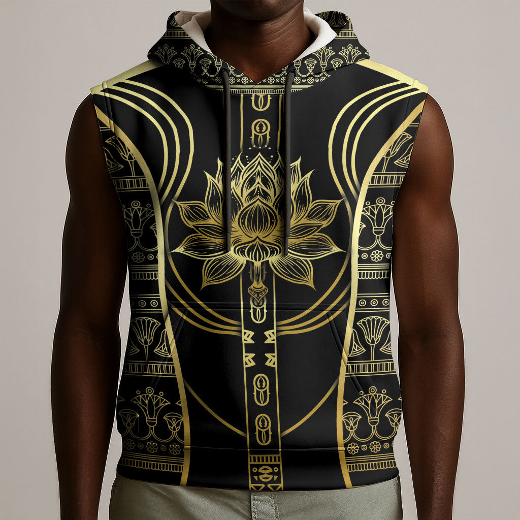 Egypt The Lotus Sleeveless Hoodie Gold Bloom Hieroglyphic Patterns