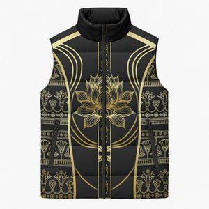 Egypt The Lotus Sleeveless Puffer Jacket Gold Bloom Hieroglyphic Patterns