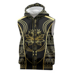 Egypt The Lotus Sleeveless Zip Hoodie Gold Bloom Hieroglyphic Patterns