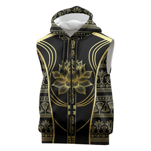 Egypt The Lotus Sleeveless Zip Hoodie Gold Bloom Hieroglyphic Patterns