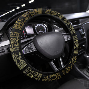 Egypt The Lotus Steering Wheel Cover Gold Bloom Hieroglyphic Patterns