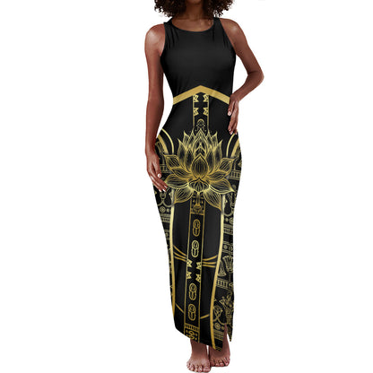 Egypt The Lotus Tank Maxi Dress Gold Bloom Hieroglyphic Patterns