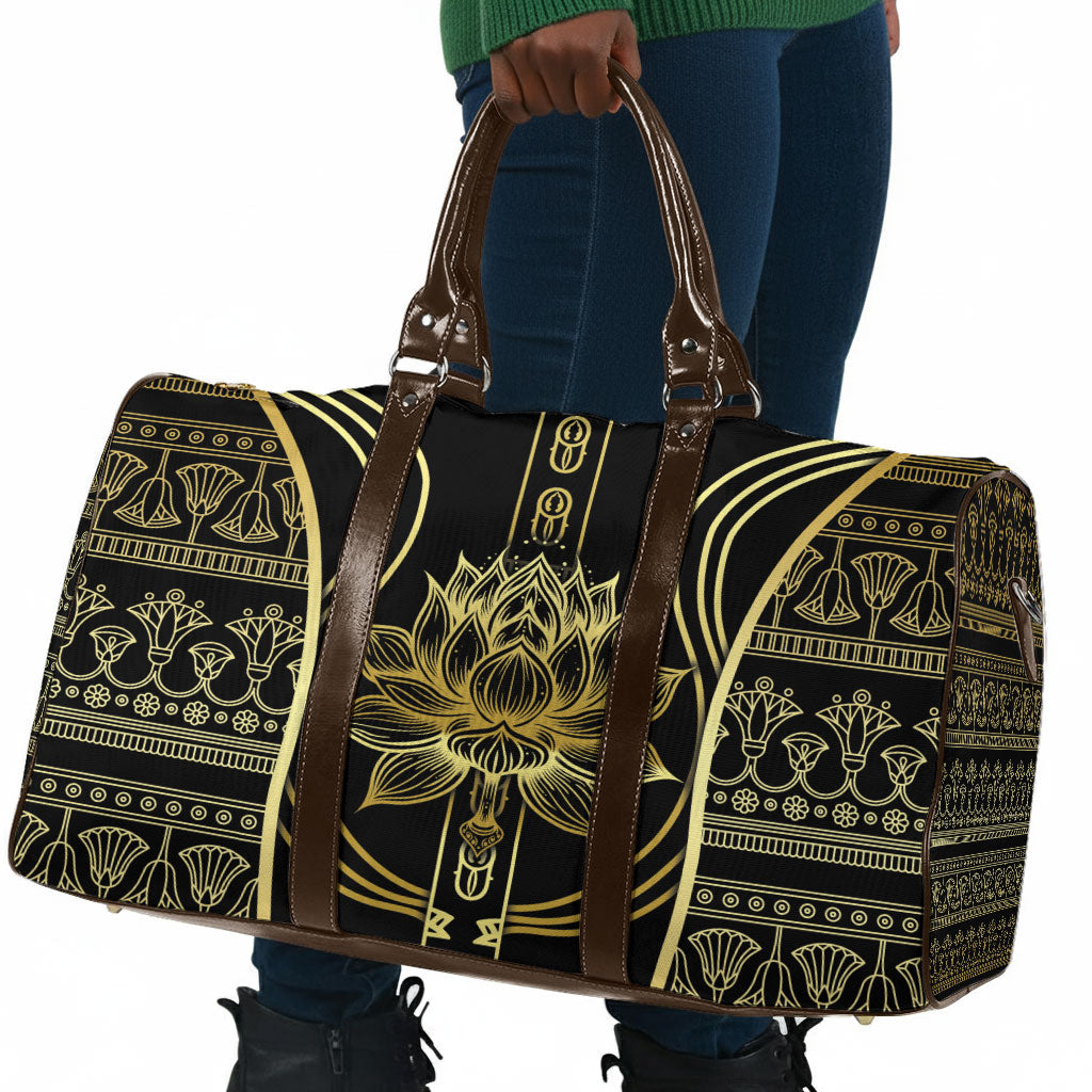 Egypt The Lotus Travel Bag Gold Bloom Hieroglyphic Patterns