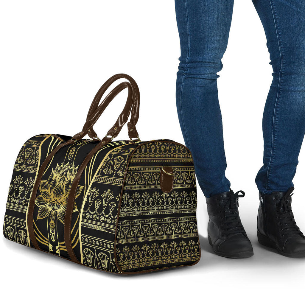 Egypt The Lotus Travel Bag Gold Bloom Hieroglyphic Patterns