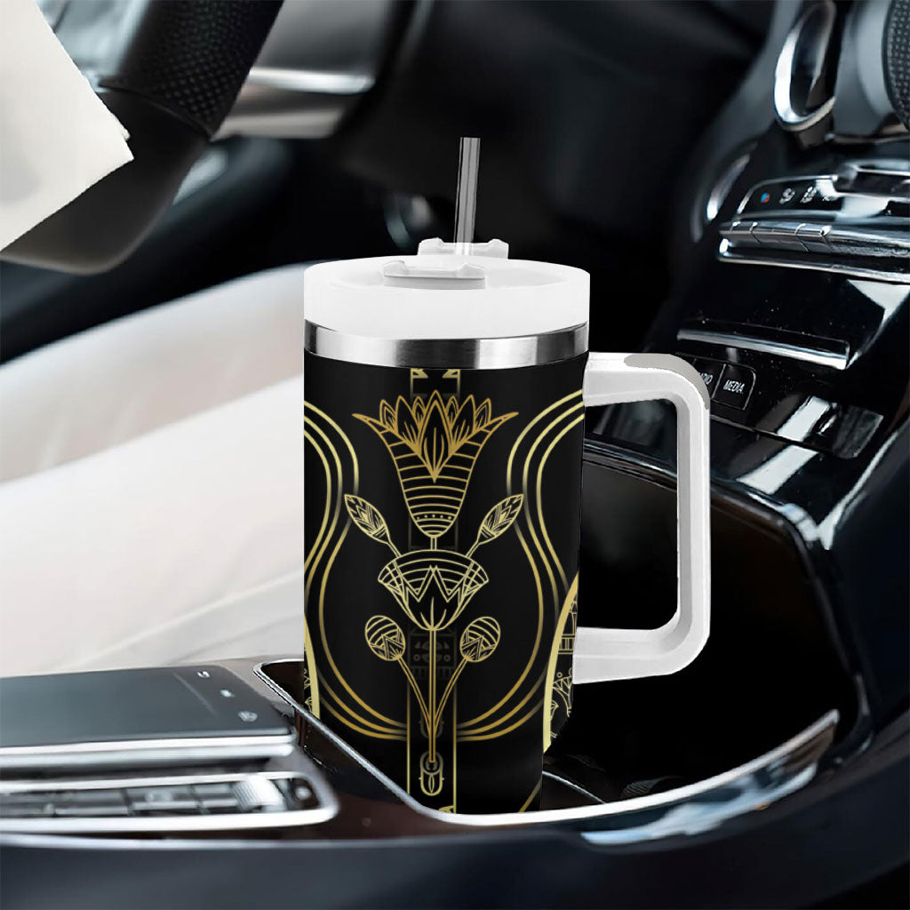 Egypt The Lotus Tumbler With Handle Gold Bloom Hieroglyphic Patterns