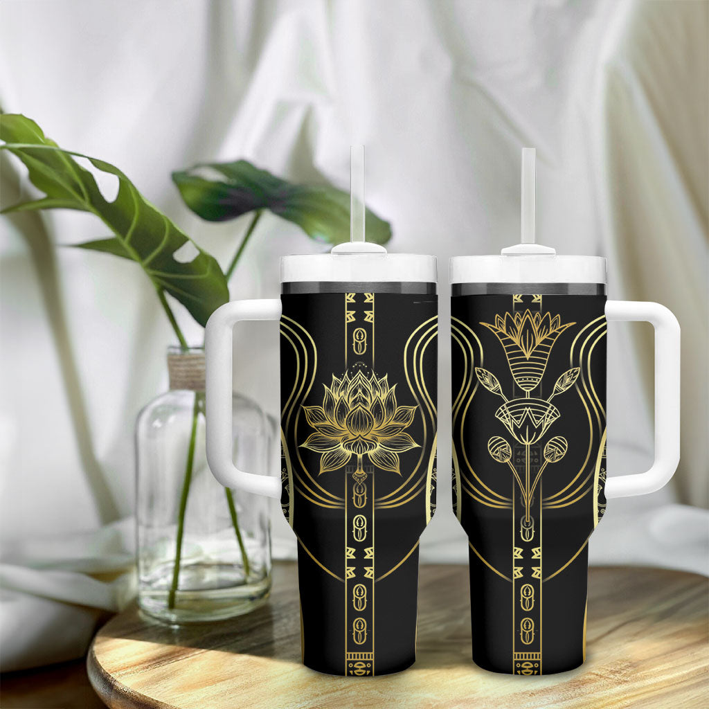 Egypt The Lotus Tumbler With Handle Gold Bloom Hieroglyphic Patterns