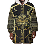 Egypt The Lotus Wearable Blanket Hoodie Gold Bloom Hieroglyphic Patterns