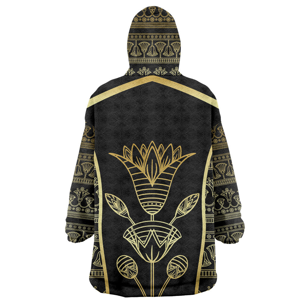 Egypt The Lotus Wearable Blanket Hoodie Gold Bloom Hieroglyphic Patterns
