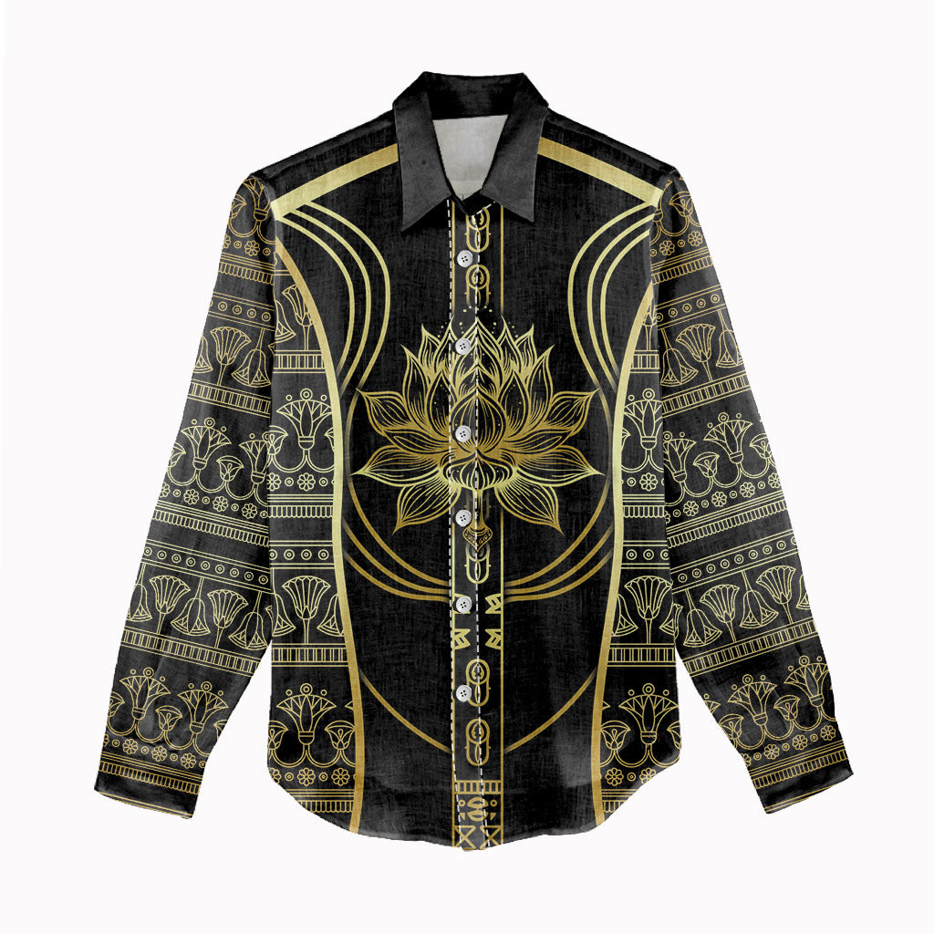 Egypt The Lotus Women Casual Shirt Gold Bloom Hieroglyphic Patterns