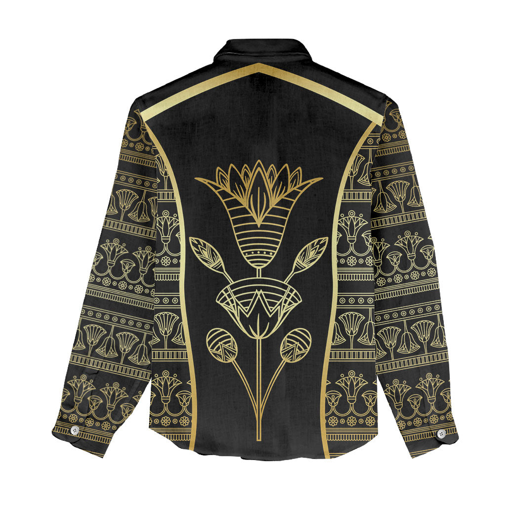 Egypt The Lotus Women Casual Shirt Gold Bloom Hieroglyphic Patterns