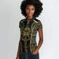 Egypt The Lotus Women Polo Shirt Gold Bloom Hieroglyphic Patterns