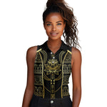 Egypt The Lotus Women Sleeveless Polo Shirt Gold Bloom Hieroglyphic Patterns