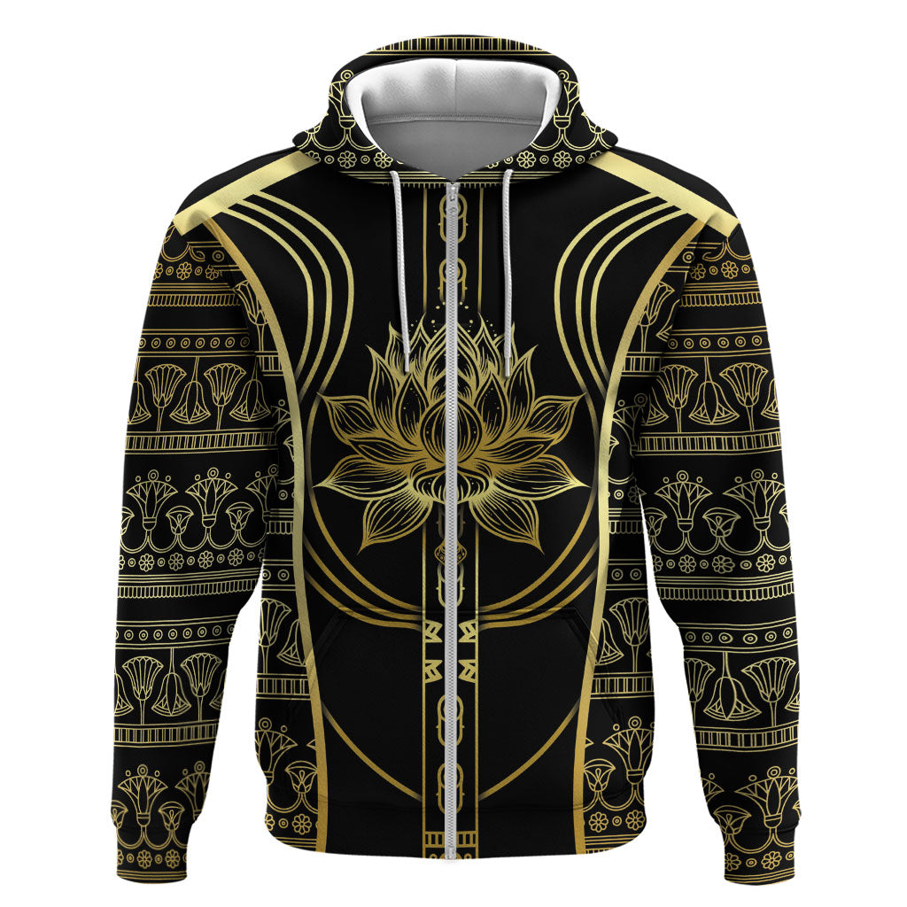 Egypt The Lotus Zip Hoodie Gold Bloom Hieroglyphic Patterns