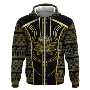 Egypt The Lotus Zip Hoodie Gold Bloom Hieroglyphic Patterns