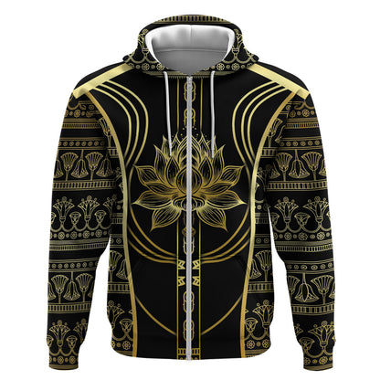 Egypt The Lotus Zip Hoodie Gold Bloom Hieroglyphic Patterns