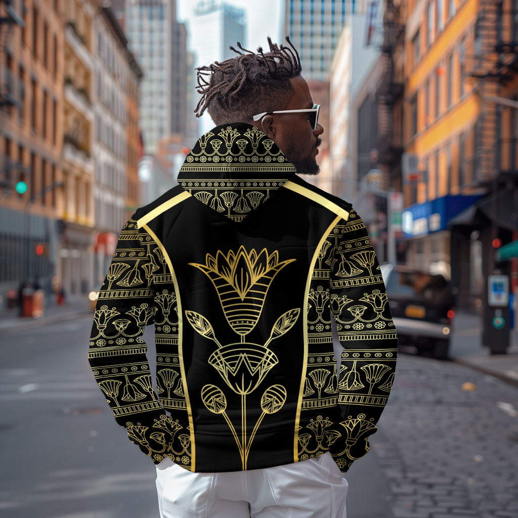 Egypt The Lotus Zip Hoodie Gold Bloom Hieroglyphic Patterns