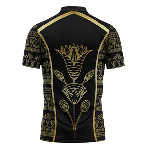 Egypt The Lotus Zipper Polo Shirt Gold Bloom Hieroglyphic Patterns