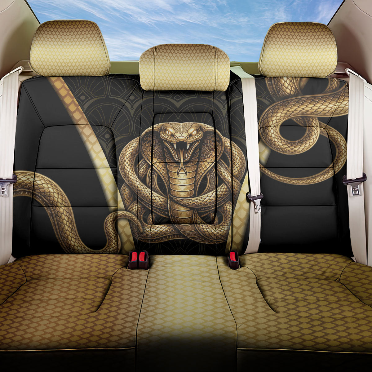 Egypt Uraeus Back Car Seat Cover Gold Cobra Luxury Style