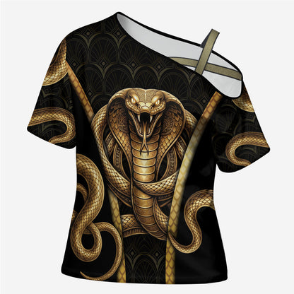 Egypt Uraeus Cross Shoulder Shirt Gold Cobra Luxury Style
