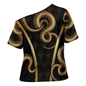 Egypt Uraeus Cross Shoulder Shirt Gold Cobra Luxury Style