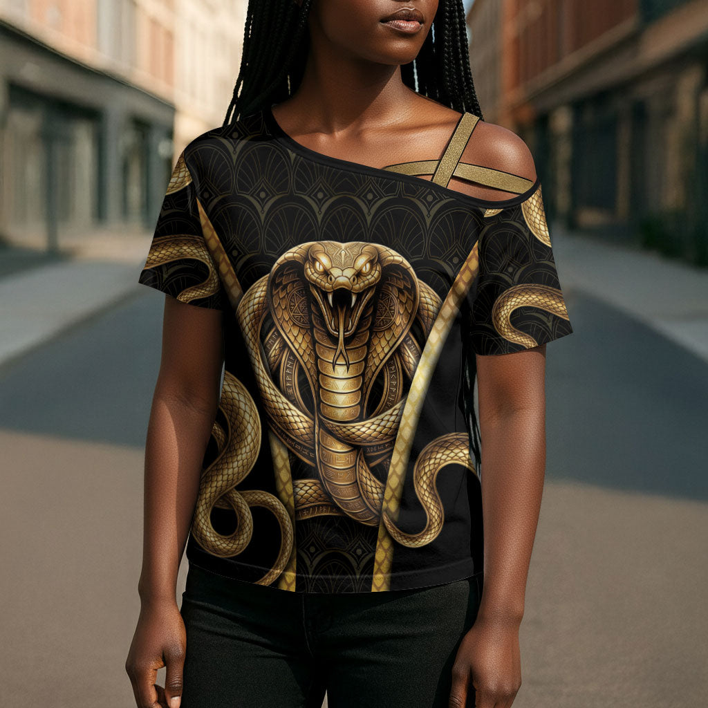 Egypt Uraeus Cross Shoulder Shirt Gold Cobra Luxury Style