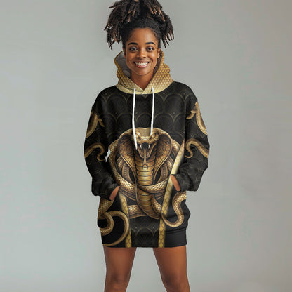 Egypt Uraeus Hoodie Dress Gold Cobra Luxury Style