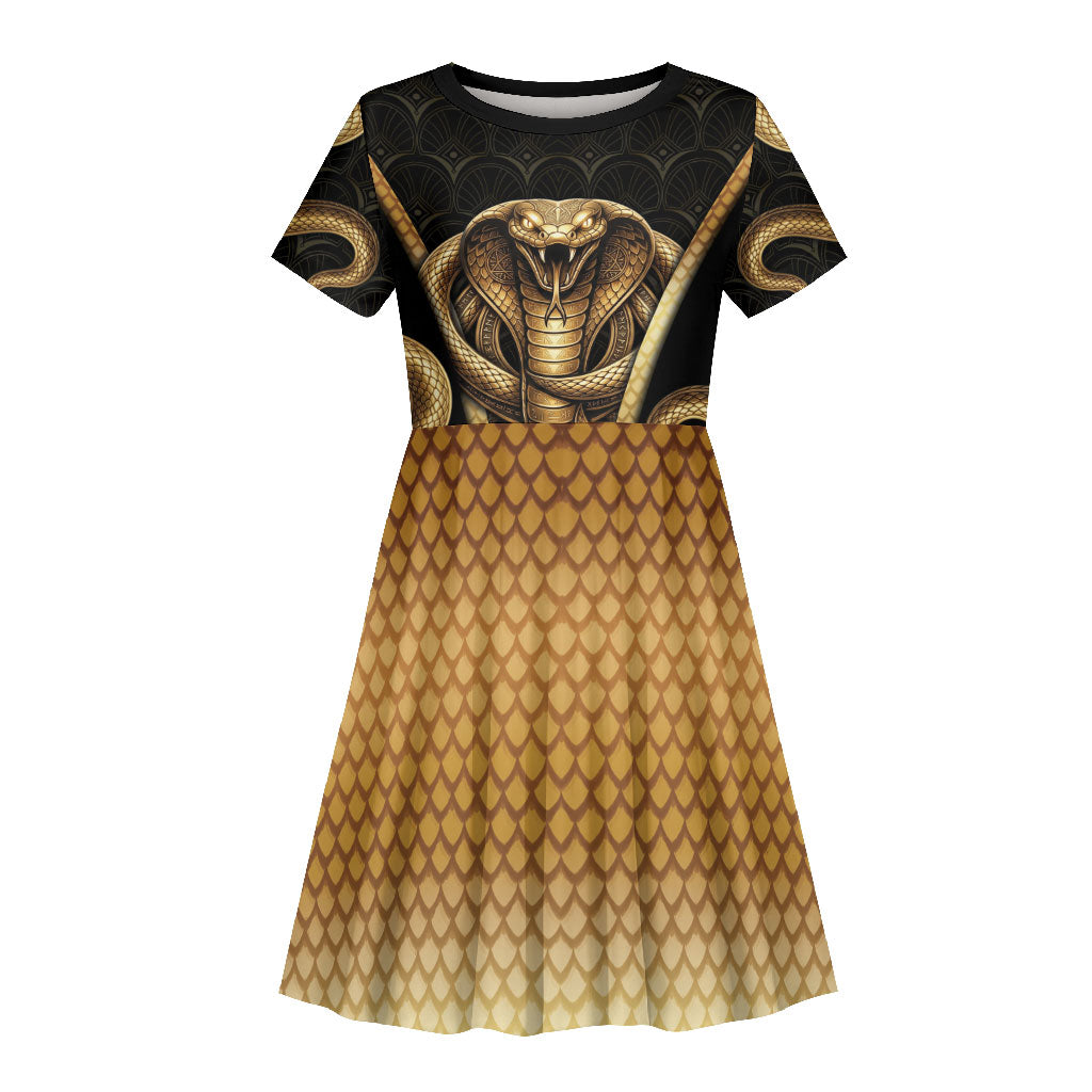 Egypt Uraeus Kid Short Sleeve Dress Gold Cobra Luxury Style