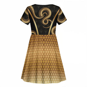Egypt Uraeus Kid Short Sleeve Dress Gold Cobra Luxury Style