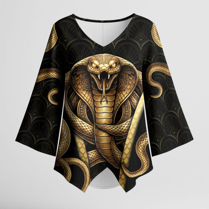 Egypt Uraeus Kimono Sleeve Blouse Gold Cobra Luxury Style
