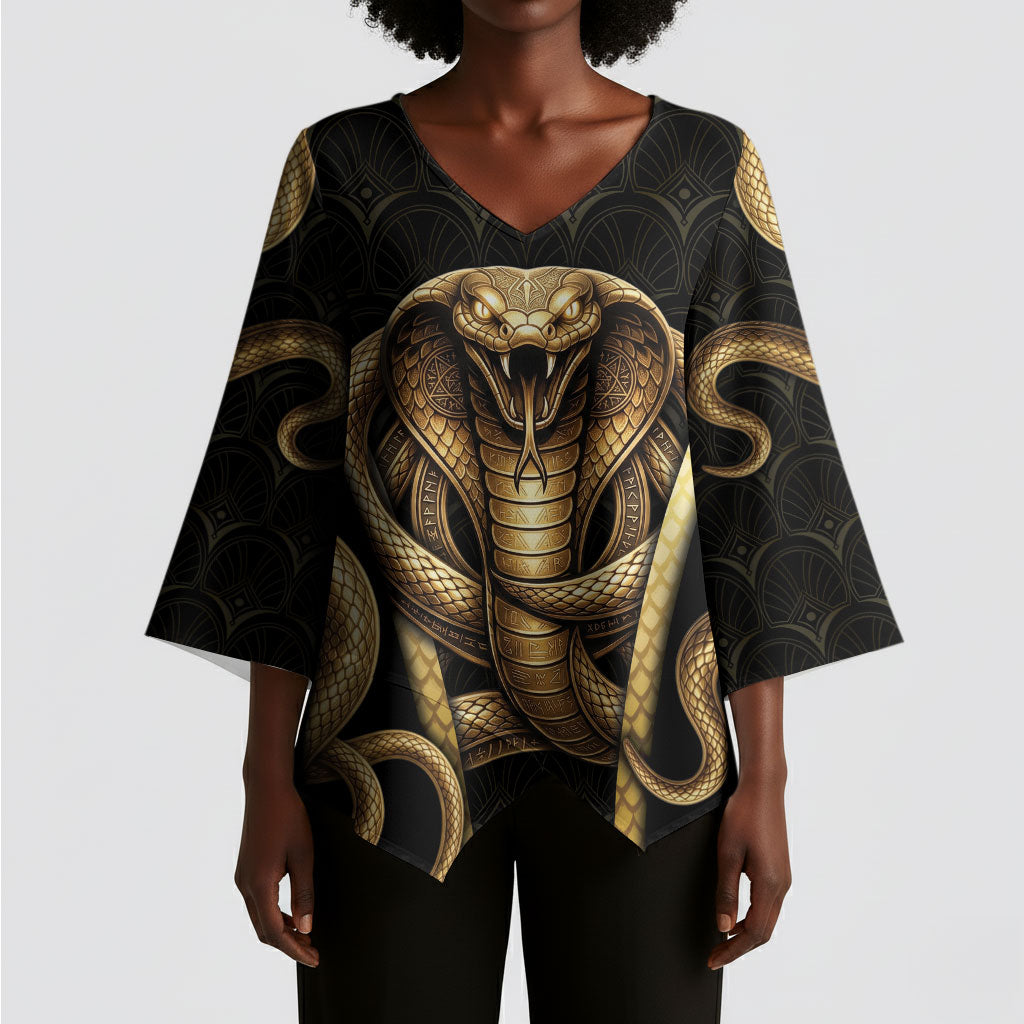 Egypt Uraeus Kimono Sleeve Blouse Gold Cobra Luxury Style