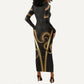 Egypt Uraeus Long Sleeve Bodycon Dress Gold Cobra Luxury Style