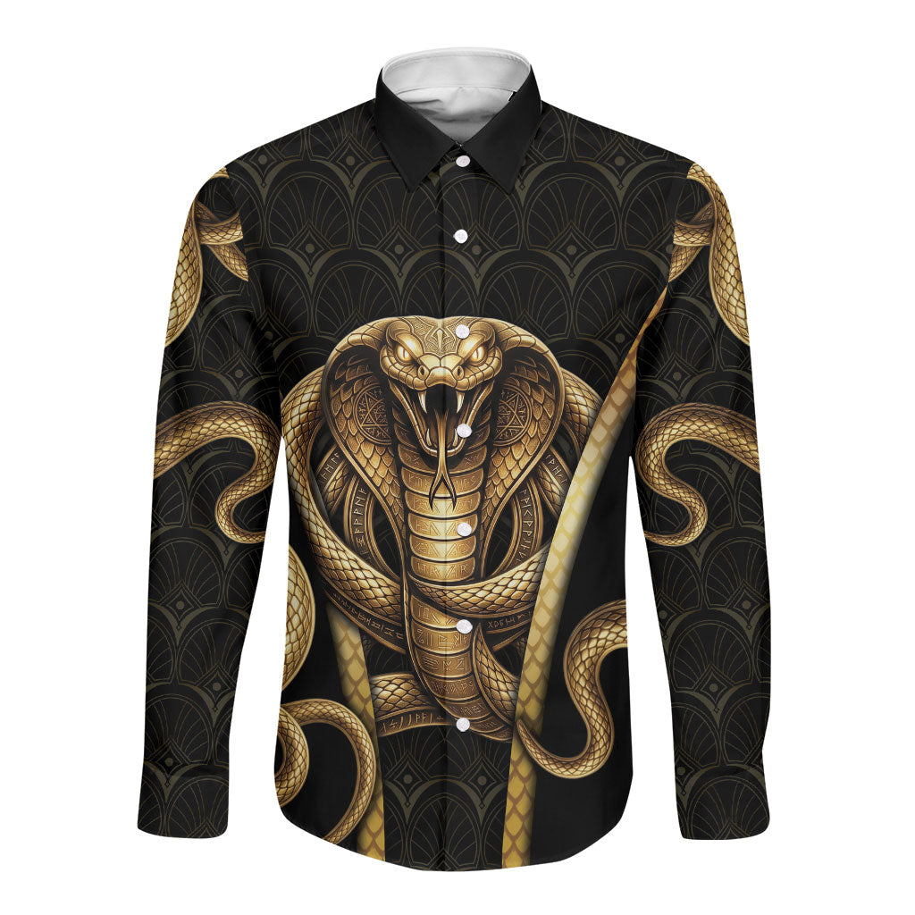 Egypt Uraeus Long Sleeve Button Shirt Gold Cobra Luxury Style