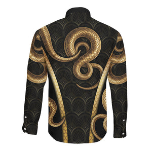 Egypt Uraeus Long Sleeve Button Shirt Gold Cobra Luxury Style